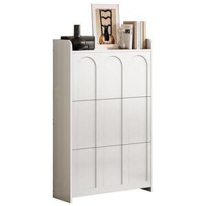 Modfu BOTNÍK z MDF 70x25x120 cm bílý s výklopnými dvířky, zásuvkou a 6 přihrádkami obraz