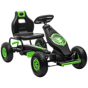 HOMCOM GOKART, dětské vozidlo s nastavitelným sedadlem, šlapací autíčko, zelené+černé obraz