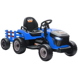 AIYAPLAY DĚTSKÝ ELEKTRICKÝ TRAKTOR 3 rychlosti s přívěsem, 2 motory, pro děti od 3 do 8 let, modrý obraz