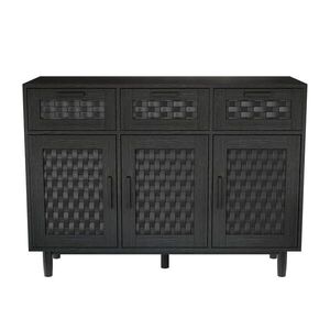 EuroLiving PŘÍBORNÍK BUFFET Masivní dřevo Černá, Bambusové dvířka, 2 zásuvky, 115×40×80 cm obraz