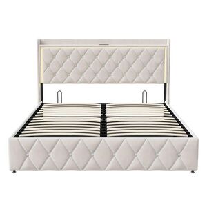 ČALOUNĚNÁ postel 140x200 cm béžová s LED, USB a Type-C, úložným čelem a boxem na lůžko obraz