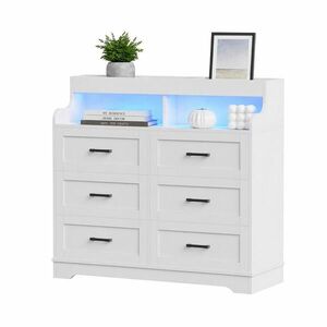 KOMODA 110 cm bílá se 6 zásuvkami, RGB LED, zásuvkami a USB obraz