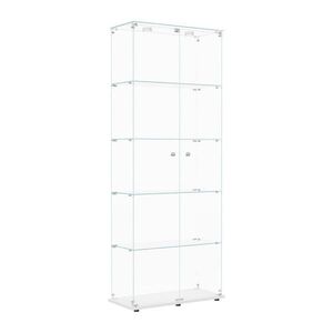EuroLiving SKLENĚNÁ vitrína, dotykové LED ovládání, 5 polic, 2 dveře, 78x34x186 cm, bílá obraz