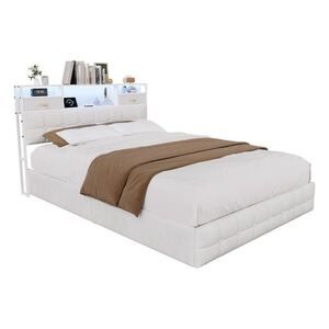 ČALOUNĚNÁ postel 140x200 cm béžová s LED, USB a Type-C, úložným čelem a boxem na lůžko obraz