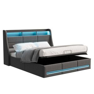 ČALOUNĚNÁ postel 140x190 cm s úložným prostorem, LED čelem, USB a lamelovým roštem, šedá obraz