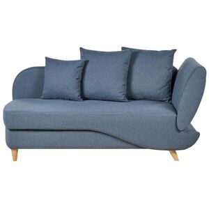 Beliani ČALOUNĚNÉ LEHÁTKO CHAISE LONGUE Imitace lnu tmavě modré s úložným prostorem pod postelí pravostranné Meri obraz
