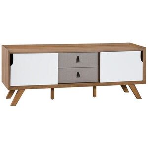 Beliani TV STOLEK Bílý, Světle hnědý, Hnědý ACTON 42/147/56 cm obraz