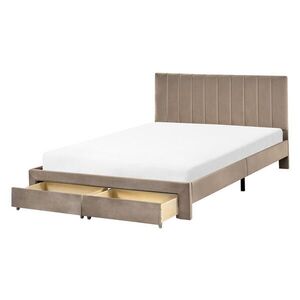 Beliani POSTEL s zásuvkami 140/200 cm Sametová látka Taupe Lonzac obraz