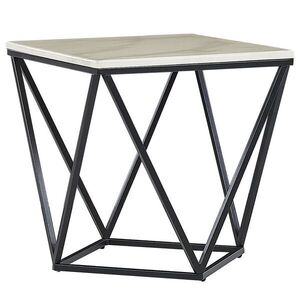 Beliani PŘÍSTAVNÝ STOLEK Mramor Look béžový/černý čtvercový 50/50 cm Malibu obraz