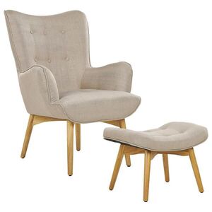 Beliani KŘESLO Béžové se stoličkou Vejle obraz
