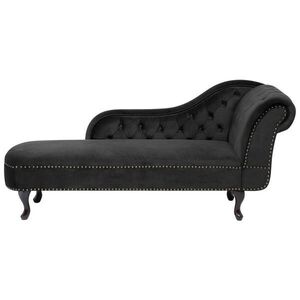 Beliani ČALOUNĚNÉ LEHÁTKO CHAISE LONGUE Sametová látka černé pravostranné Nimes obraz