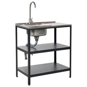 Beliani VENKOVNÍ KUCHYŇSKÝ OSTRŮVEK s Spüle Ocel černý 80/50/92 cm Vilama obraz