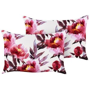 Beliani ZAHRADNÍ POLŠTÁŘ sada 2 ks s květinovým vzorem bílý/Růžový 40/60 cm Lanrosso obraz