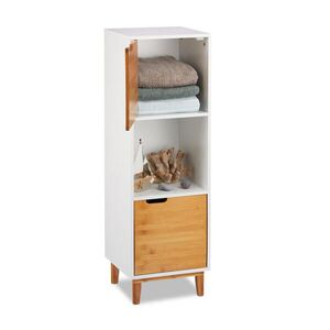 Relaxdays REGÁL Bílá Přírodní MDF bambus s dvířky 101x32x30 cm obraz
