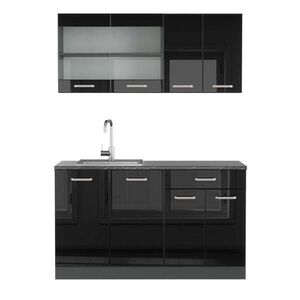 Vicco JEDNOTKOVÁ KUCHYNĚ R-Line Černý vysoký lesk 140 cm , PD Antracit obraz