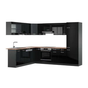 Vicco ROHOVÁ KUCHYŇ R-Line, Černý vysoký lesk/Antracit, 287 x 227 cm, PD Dub obraz