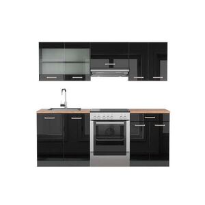 Vicco KUCHYŇSKÝ KOUT R-Line Vysoce lesklá černá/antracitová 200 cm , PD Dub obraz