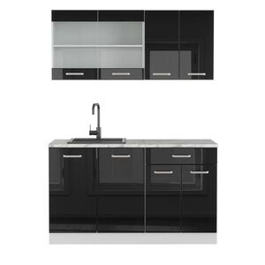 Vicco JEDNOTKOVÁ KUCHYNĚ R-Line Černý vysoký lesk 140 cm s pracovní deskou obraz