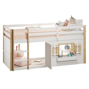 STILVORA ETAGENBETT 90/200 cm in Weiß Kinderbett mit Leiter und Spielfläche aus Massivholz obraz