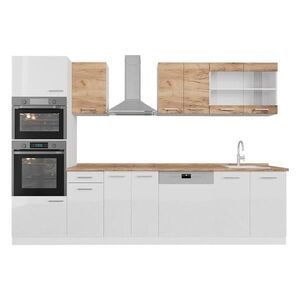 Vicco KUCHYŇSKÝ KOUT R-Line Zlatá síla dub/bílá 300 cm dvoubarevné skříňky, PR Dub obraz