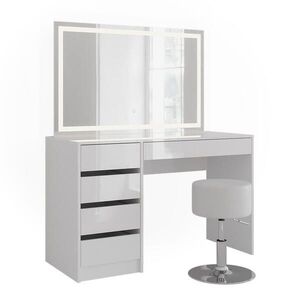 Vicco TOALETNÍ STOLEK Sherry Bílá/bílý vysoký lesk 119.8 cm s LED zrcadlem a taburetem obraz
