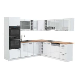 Vicco ROHOVÁ KUCHYŇ R-Line, Bílá vysoký lesk/Bílá, 247 x 237 cm, PD Dub obraz