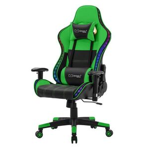 ML-DESIGN HERNÍ ŽIDLE s RGB osvětlením a reproduktory, zelená, z umělé kůže obraz