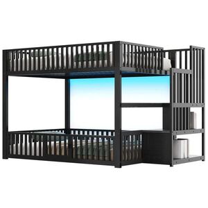 OKWISH PATROVÁ postel 140/200 cm černá z MDF a kovu s LED osvětlením a úložným žebříkem obraz