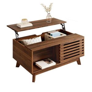 OKWISH KONFERENČNÍ stolek 90/55/57, 5 cm ořechový z MDF s výsuvnou deskou a posuvnými lamelami obraz