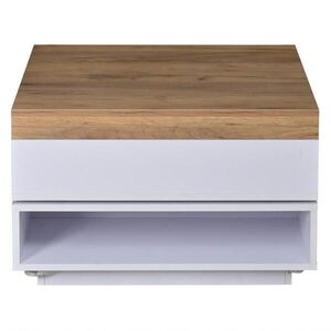 OKWISH KONFERENČNÍ stolek 65/65/40 cm bílá a dubový dekor z MDF s LED a otočnou deskou obraz
