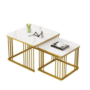 OKWISH KONFERENČNÍ stolky 60/60/45 cm bílé z MDF v mramorovém vzhledu zasouvací 2 ks obraz