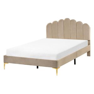Beliani POSTEL s roštem 120/200 cm Sametová látka Taupe Sauvian obraz