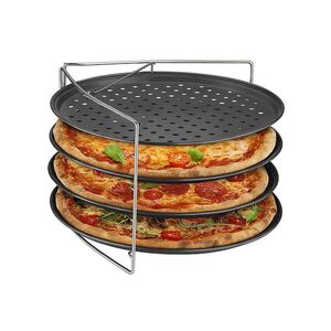 Relaxdays PIZZAPLECH Antracit Stříbrná 4dílná-sada nepřilnavý 32 cm obraz