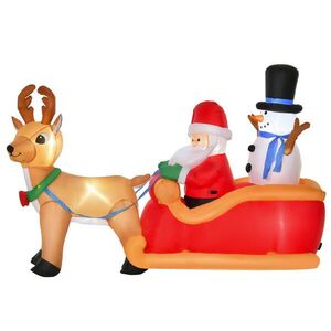 HOMCOM NAFUKOVACÍ Santa Claus na saních se sněhulákem LED polyester obraz