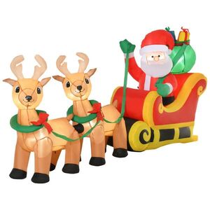 HOMCOM NAFUKOVACÍ Santa Claus s soby, 6 LED diod, 240 cm vánoční dekorace obraz
