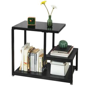 SoBuy KONFERENČNÍ STOLEK se 2 policemi Černá 65x35x55cm Industriální obraz