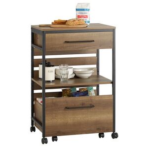 SoBuy KUCHYŇSKÝ VOZÍK se 2 zásuvkami Hnědá 60x45x90cm Industriální obraz
