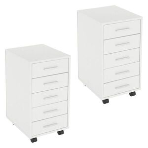 ML-DESIGN SADA 2 kusů pojízdných zásuvkových kontejnerů 33 x 38 x 63, 5 cm, bílá, s 5 zásuvkami obraz