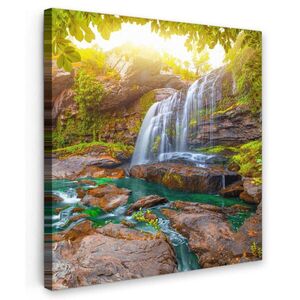 MuchoWow OBRAZ NA PLÁTNĚ Příroda - Vodopád - Rostliny - Stromy - Slunce 50x50 cm obraz