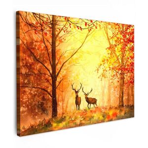 MuchoWow OBRAZ NA PLÁTNĚ Příroda - Olejové barvy - Jelen - Zvířata - Podzim - Oranžová 40x30 cm obraz