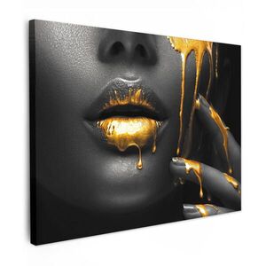 MuchoWow OBRAZ NA PLÁTNĚ Žena - černá - zlatá - obličej - rty 80x60 cm obraz