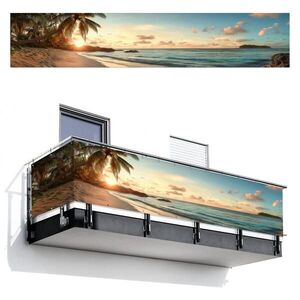 MuchoWow BALKONOVÁ ZÁSTĚNA Pláž - palmy - oceán - západ slunce 500x100 cm obraz
