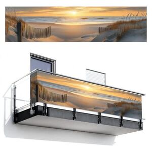 MuchoWow BALKONOVÁ ZÁSTĚNA Pláž - duny - západ slunce 500x120 cm obraz