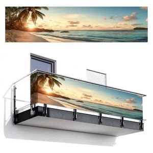 MuchoWow BALKONOVÁ ZÁSTĚNA Pláž - palmy - oceán - západ slunce 500x120 cm obraz