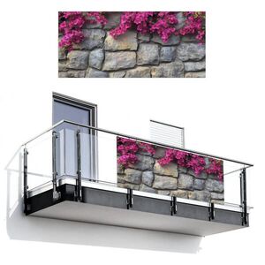 MuchoWow BALKONOVÁ ZÁSTĚNA Bougainvillea - Kamenná zeď - růžová 200x90 cm obraz