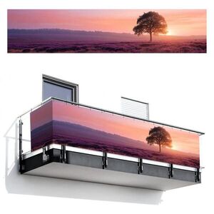 MuchoWow BALKONOVÁ ZÁSTĚNA Strom - vřes - východ slunce 500x110 cm obraz
