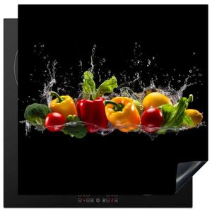 MuchoWow KRYT NA INDUKČNÍ DESKU Sladká paprika - Vodní - Zeleninová - Černá 78x78 cm obraz