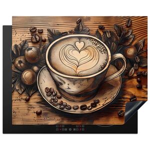 MuchoWow KRYT NA INDUKČNÍ DESKU Káva - Vintage - hnědá - šálek - dřevo 65x52 cm obraz