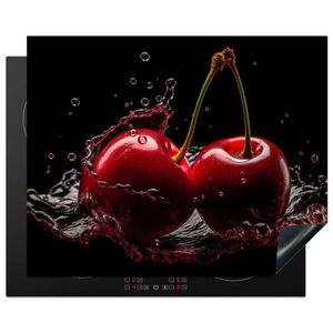 MuchoWow KRYT NA INDUKČNÍ DESKU Třešeň - červená - ovoce - voda - černá 65x52 cm obraz