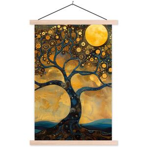 MuchoWow PLAKÁT S MAGNETICKOU LIŠTOU Strom - Měsíc - Květiny - Zlato - Umění 40x60 cm obraz
